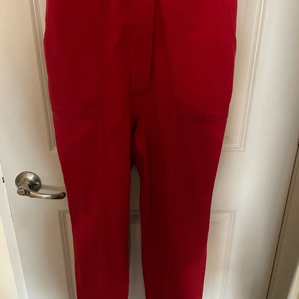 Red Short Sleeve Denim Jumpsuit Boiler Suit - Picture 4 of 11